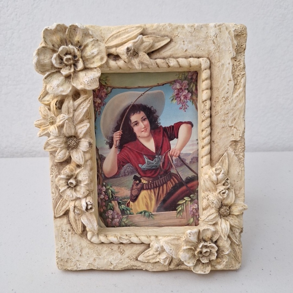 Vintage Ornate Solid Stone HEAVY Photo Picture Frame Flowers 6.5" x 8" NEW
